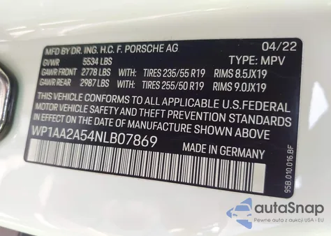 2022 Porsche Macan from USA, damaged, VIN WP1AA2A54NLB07869